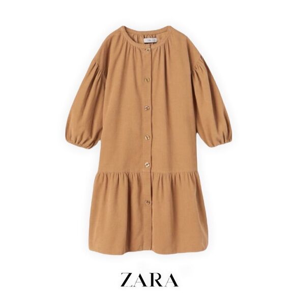 ZARA Kids | Tan | RUFFLED CORDUROY DRESS - Picture 2 of 6